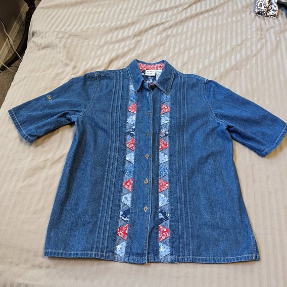 Koret City Blues Denim Short Sleeve Button Front Shirt - Picture 10 of 11